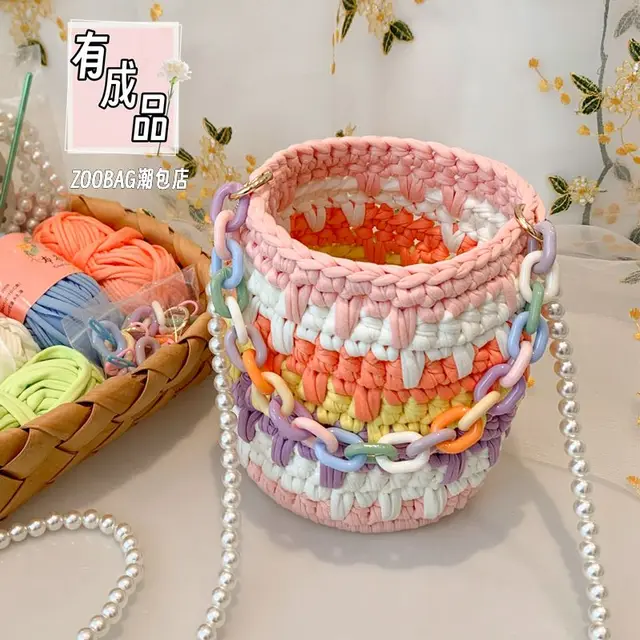 Színes Kézi Szövött Táska Kész Termék Házi Készítésű Diy Anyagcsomag Ajándék Kézitáska A Legjobb Barátnak És Barátnőnek Nyárnak - Image 3