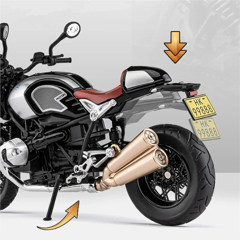 1:12 BMW Latte R NINE T Alloy Retro Sports Motorcycle Model Diecast Metal Street Racing Sound and Light Children Toy Gift 6