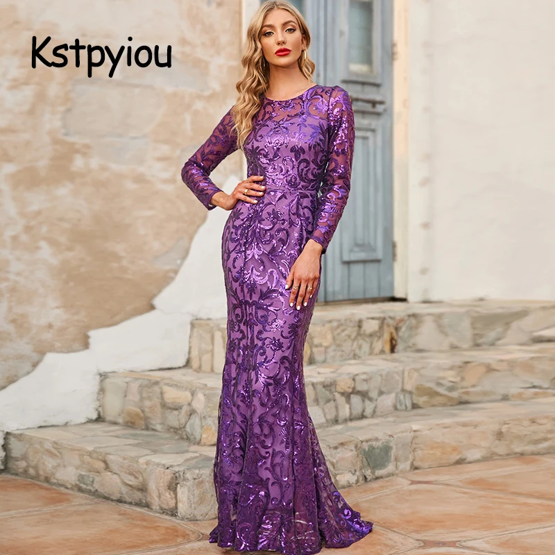 Women Party Dresses Kstpyiou Ball Gown Evening Sequin Glitter Prom Plus Curve Size Cocktail Lady Robe De Mother Of The Bride