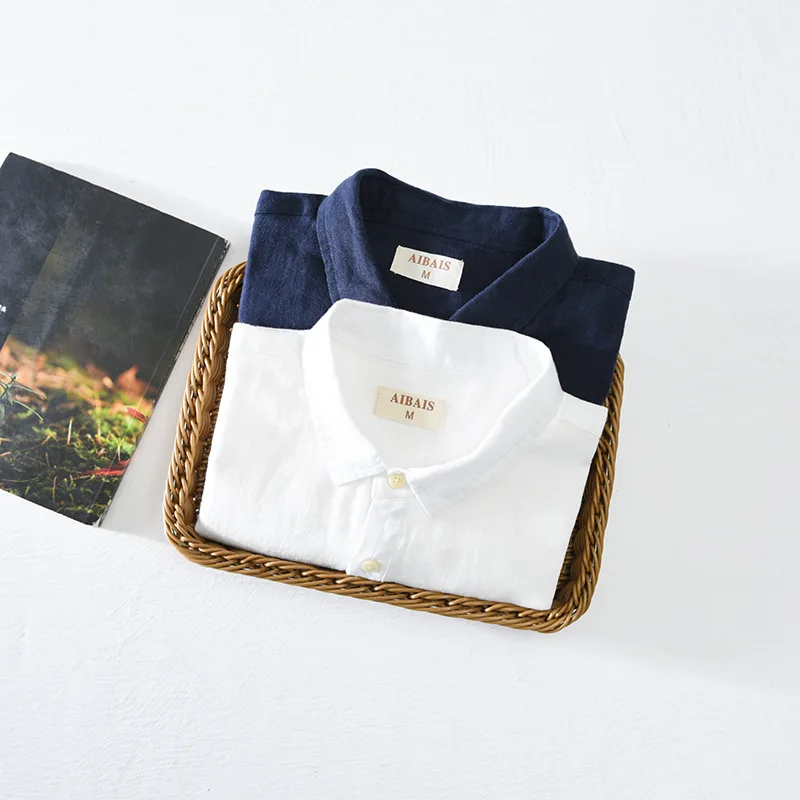 قميص كتان فضفاض بياقة مربعة وأكمام طويلة 100%، بلو...