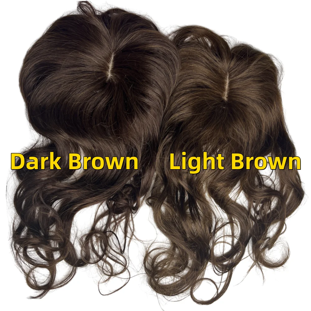 Curly Wavy Human Hair Toppers with 3D Bangs for Women 35 cm Middle Part Clip-in Hairpiece Extension With Skin Scalp 10x12 cm