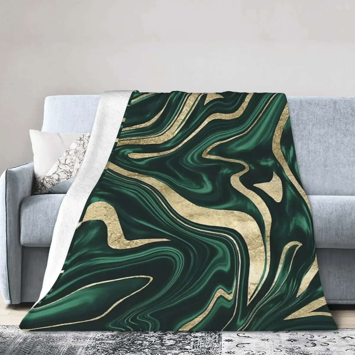 

Emerald Green Black Gold Marble Blanket Soft Warm Flannel Throw Blanket Bedspread for Bed Living room Picnic Travel Home Couch