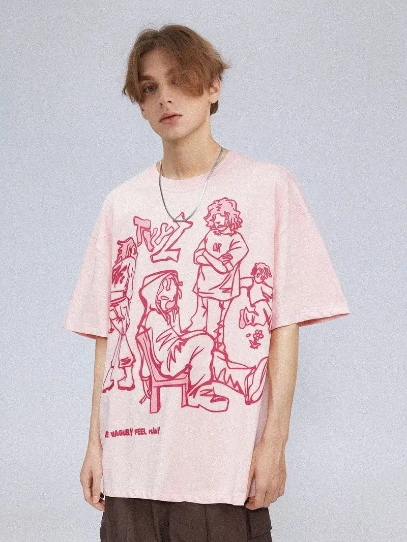 Aelfric Eden Cartoon Line Character Print Tee Summer Clothes