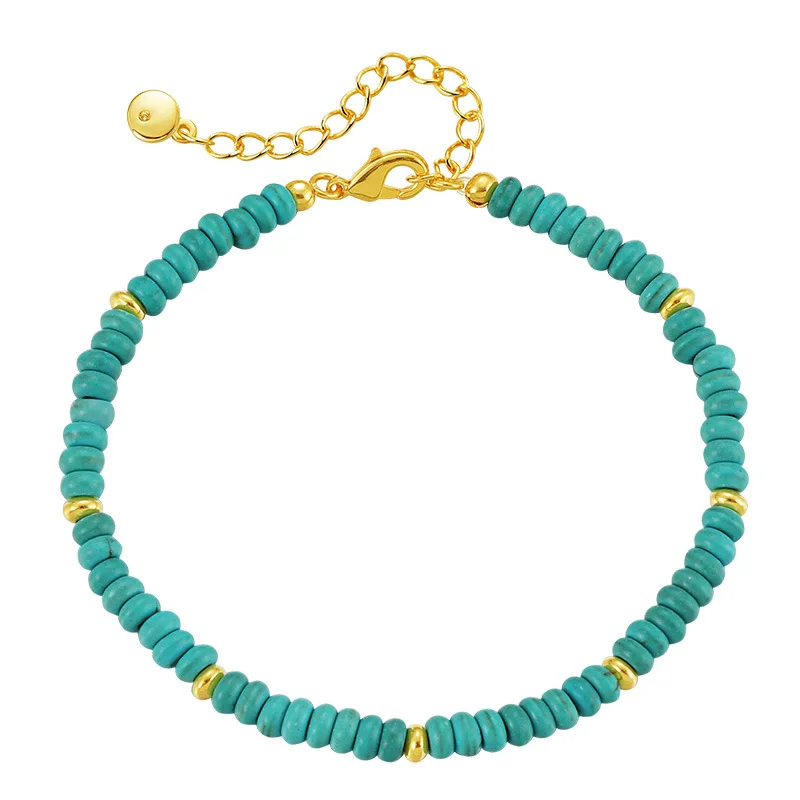 18K Gold Plated Luxury Beaded Bracelet Handmade Cute Oval and Turquoise Bead Chain Ladies Bracelet Exquisite Jewelry Wholesale