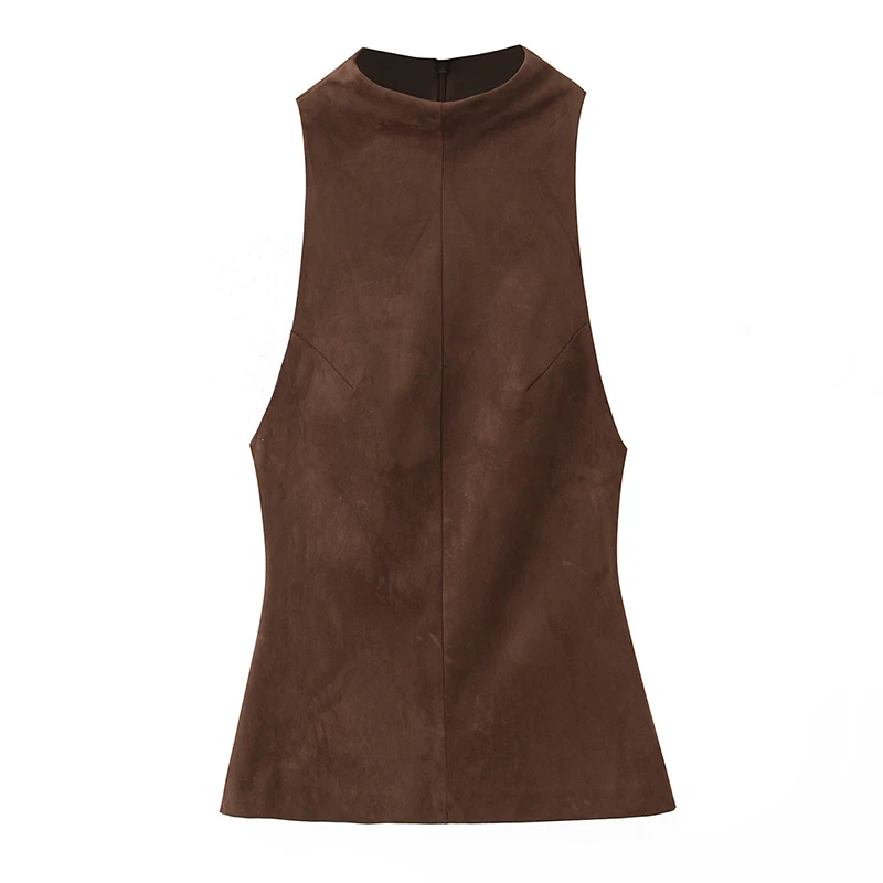 Women Top 2025 New Fashion Suede Short Tops For Women Office Commute Elegant Chic Vest Personality Casual Slim Waistcoat Top