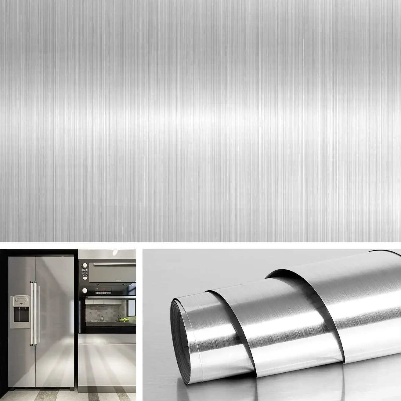 40/60cm Wide Brushed Nickel Vinyl Wallpaper Decorative Stainless Steel Wall Papers Countertops Kitchen Car Stick Film Decor langyo stainless steel kitchen sink taps lead free folding mixer 360 degree swivel single handle nickel classic kitchen faucet