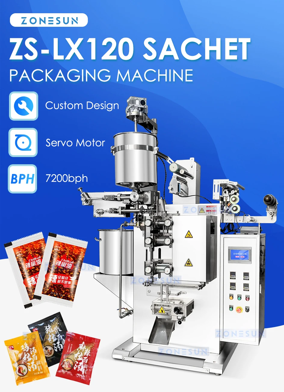 ZONESUN ZS-LX120 High Speed Sauce Filling Sealing Packaging Machine