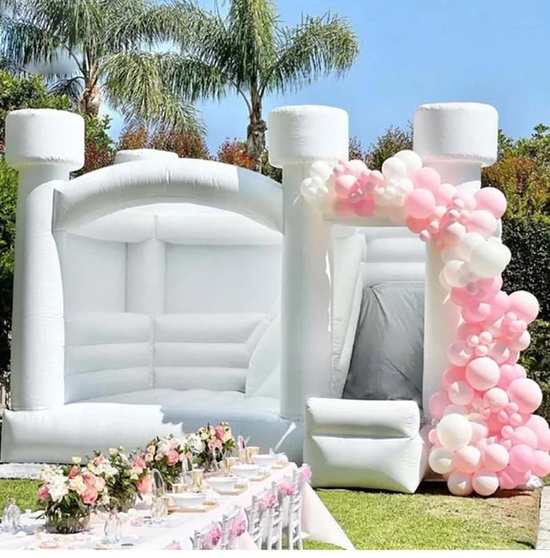 Wedding Air House with Large Side Slide Arch Door 14x13x9.5ft Party Courtyard Decoration PVC Inflatable Bouncy House with Blower