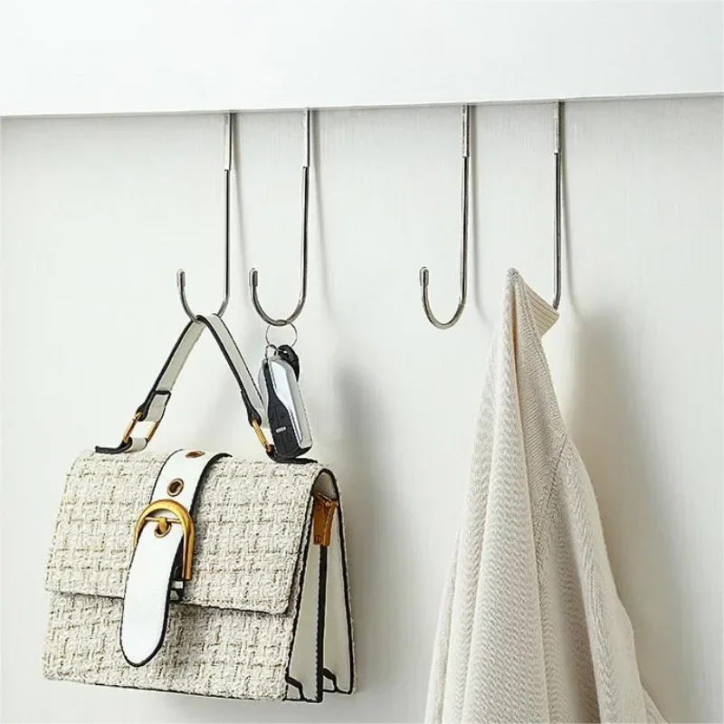 1PC Stainless Steel Double S-hook 304 No-punch Door Back Coat Hook Kitchen Bathroom Multi-function Cabinet Door Back S Hook