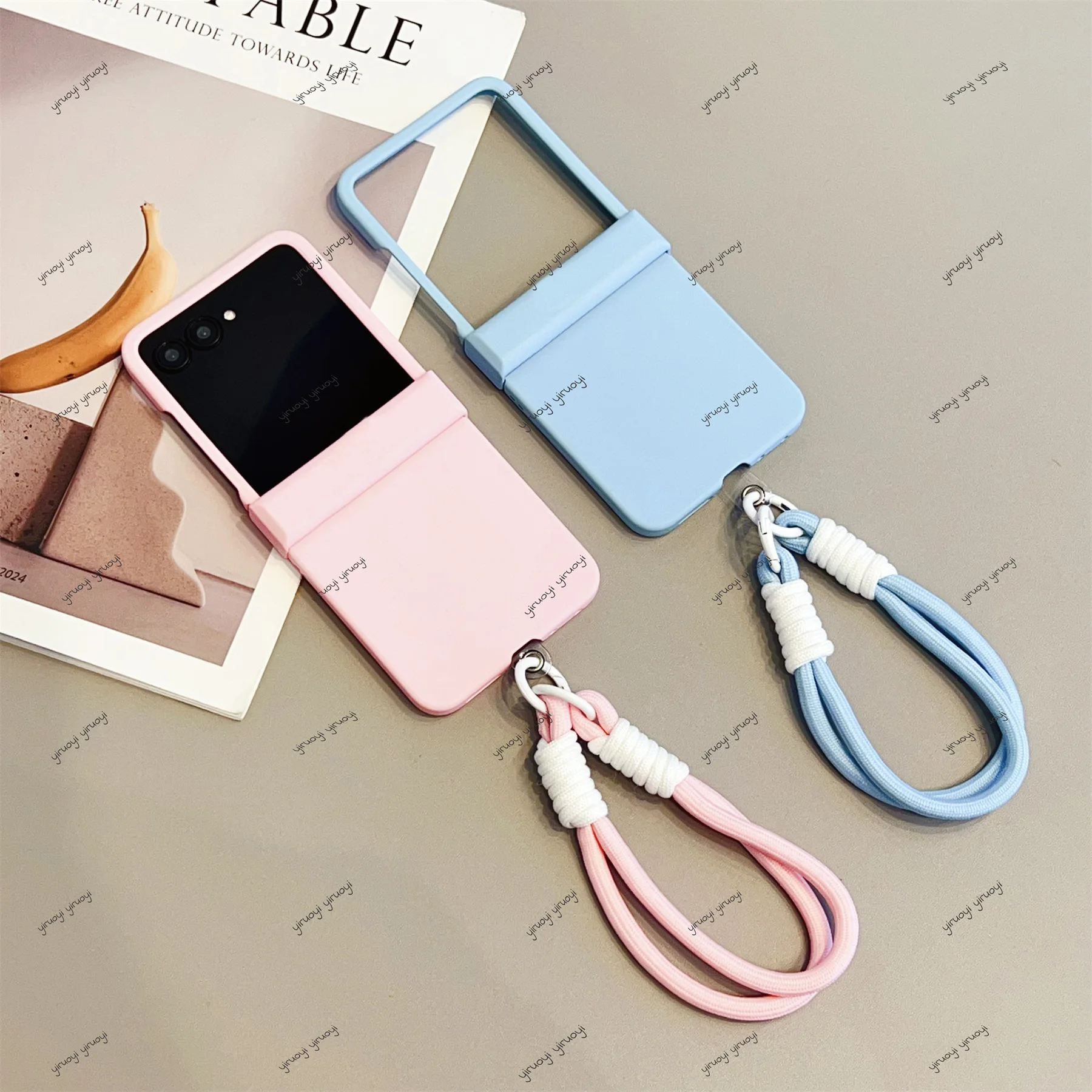Chic Pastel Dual-Tone Smooth Phone Case with Anti-Loss Strap, Shockproof Cover