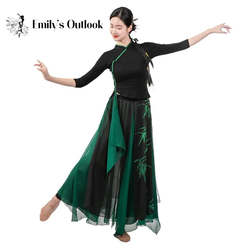 

Черно-зеленые классические бриджи, короткие Модальные цветные юбки-брюки с широкими штанинами, шифоновые брюки, Одежда для танцев в Китае