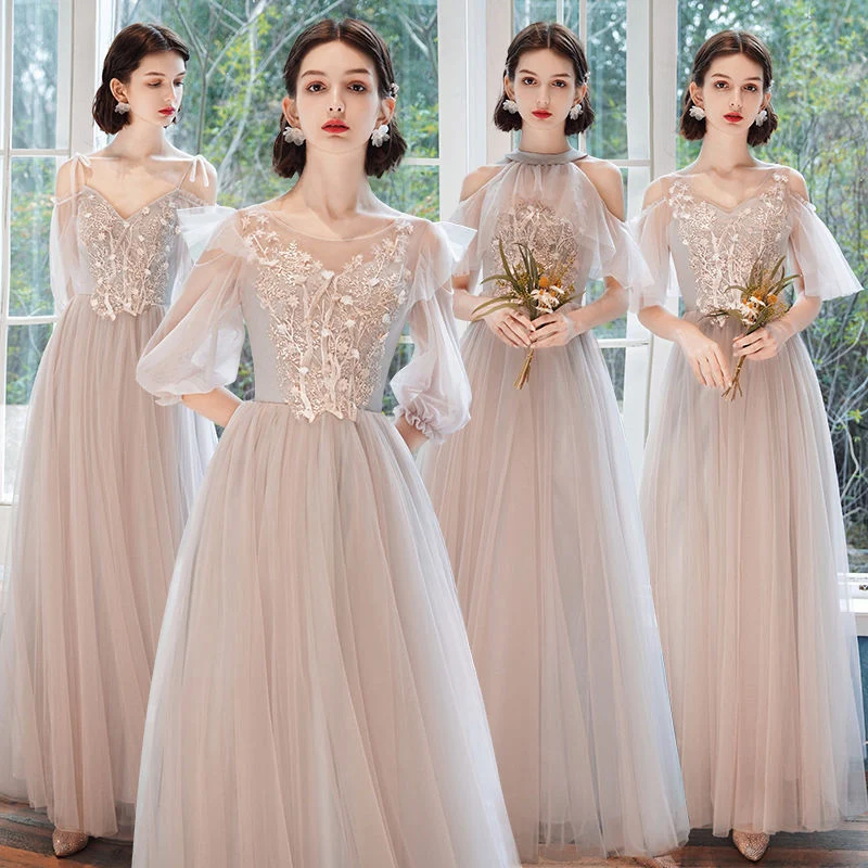 

Simple Off Shoulder Tulle Bridesmaid Dress Elegant Appliques Slimming Wedding Party Gowns Women's Banquet Host Prom Dresses