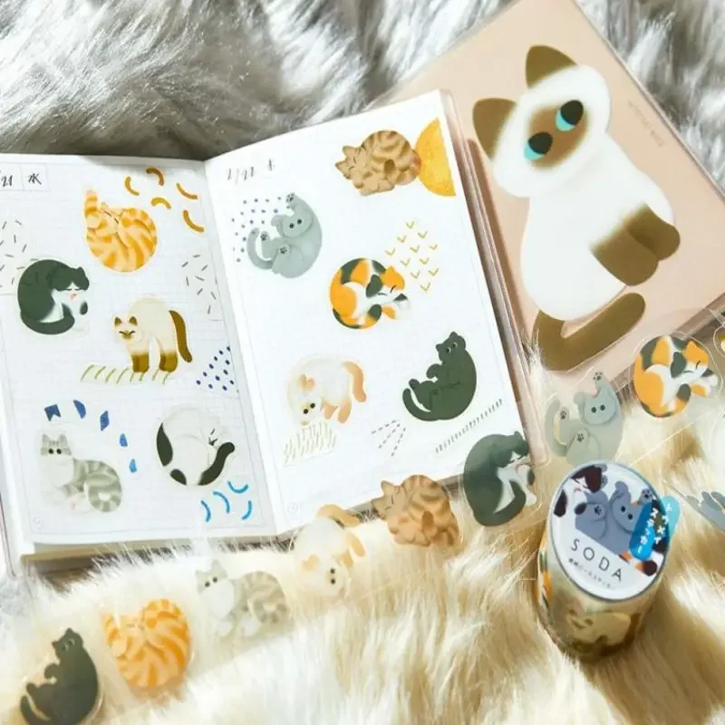 60-90 Pcs/롤 스티커 유형 투명 PET Washi 테이프 스크랩북 재료 동물 꽃 마스킹 테이프 장식 문구