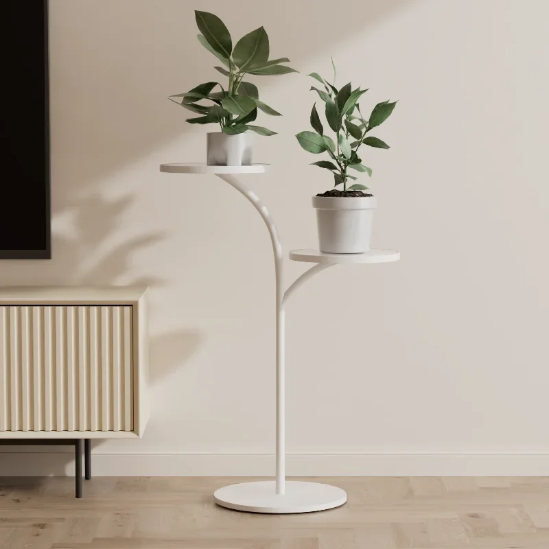 Iron Floor Storage Rack, Cream Anti-Stain Flower Stand, Rust-Resistant Durable Support, Heavy-Duty Plant Rack with Stone Base