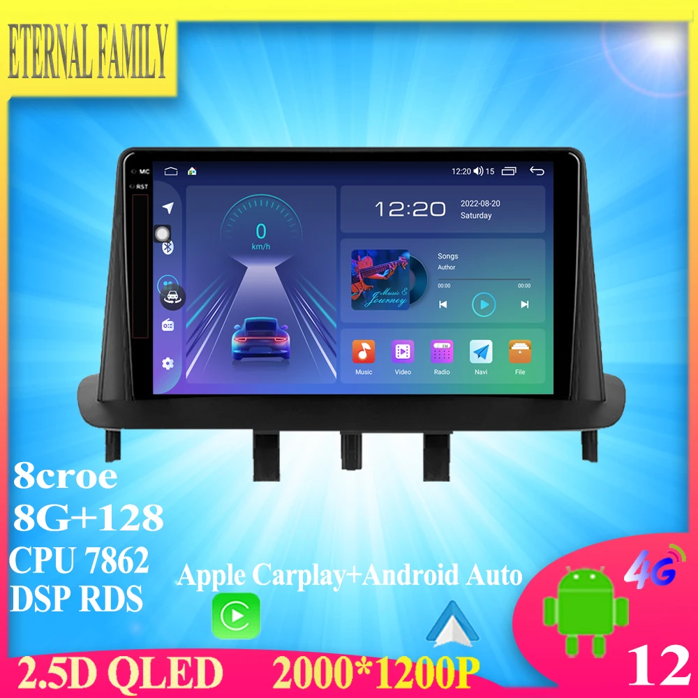 

9" QLED Screen Android 12 For Renault Megane 3 Fluence 2008-2014 Car Radio Multimedia video Player Navigation GPS BT No 2din DVD