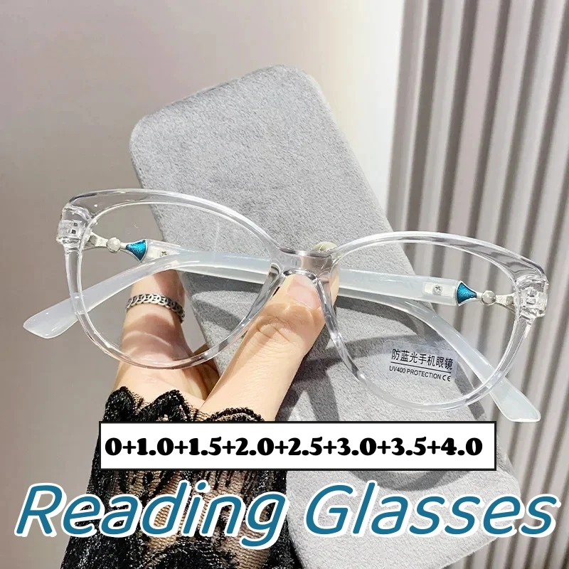 

2024 Fashion Women Reading Glasses Luxury Cat Eye Far Sighted Eyeglasses Men Blue Light Blocking Presbyopia Eyewear 0 To +4.0