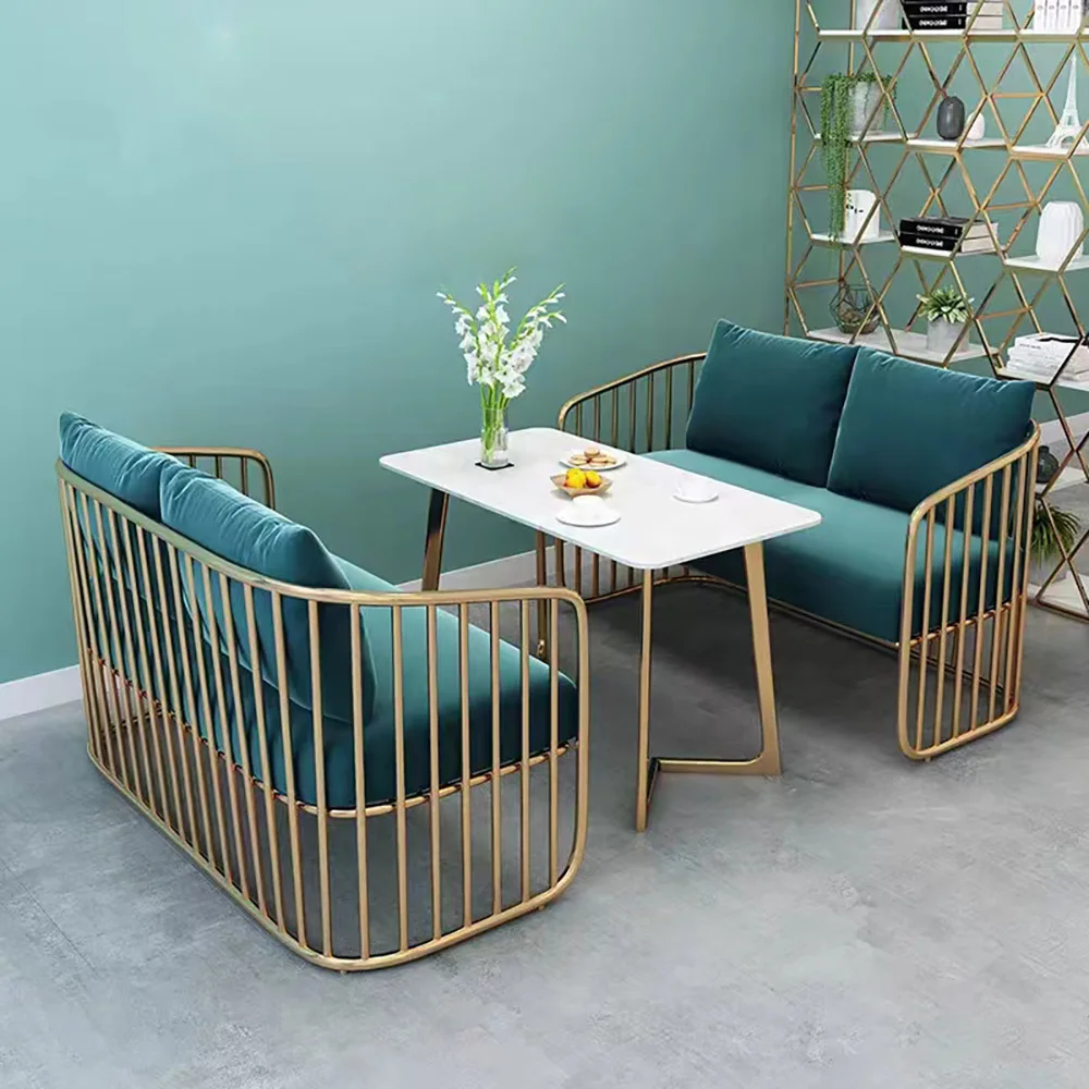 Nordic combination iron sofa chair beauty salon hotel tea shop commercial simple net red fabric sofa and coffee table