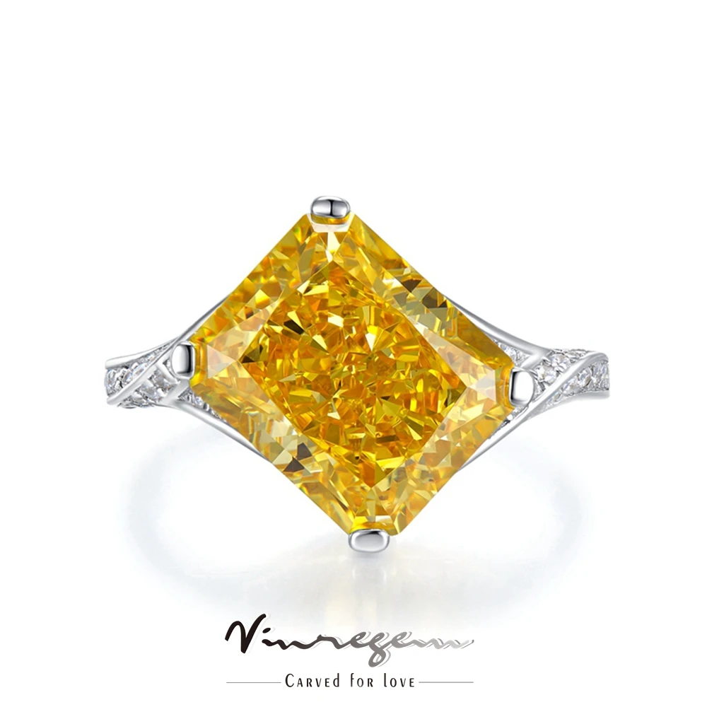 

Vinregem White Gold Radiant Cut 10*12MM Yellow Sapphire Courndum Ring Anniversary 925 Sterling Silver Fine Jewelry Drop Shipping