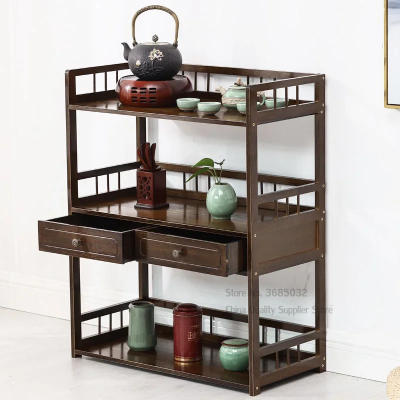 Natural Bamboo Sofa Side Table, Compact Tea Cabinet, Small Coffee Table, Versatile Tea Rack, Phone Corner Shelf