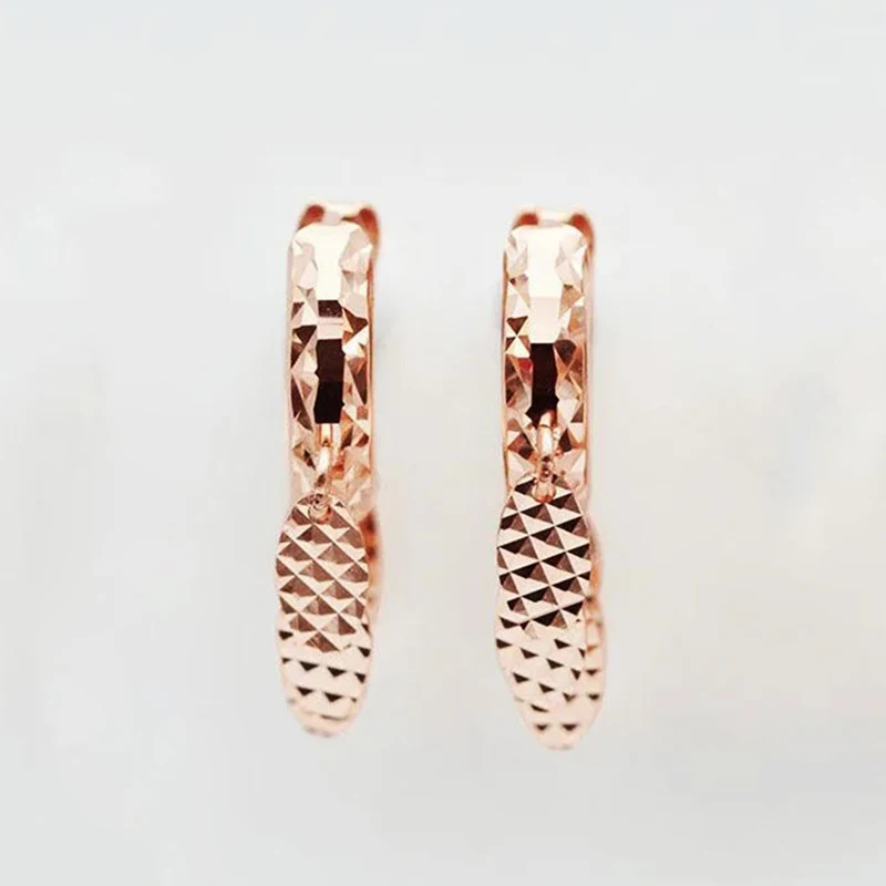 585 Purple Gold Plated 14K Rose Gold Shiny Short Tassel Earrings for Women Fashion New Glamour Party Wedding Jewelry Gifts