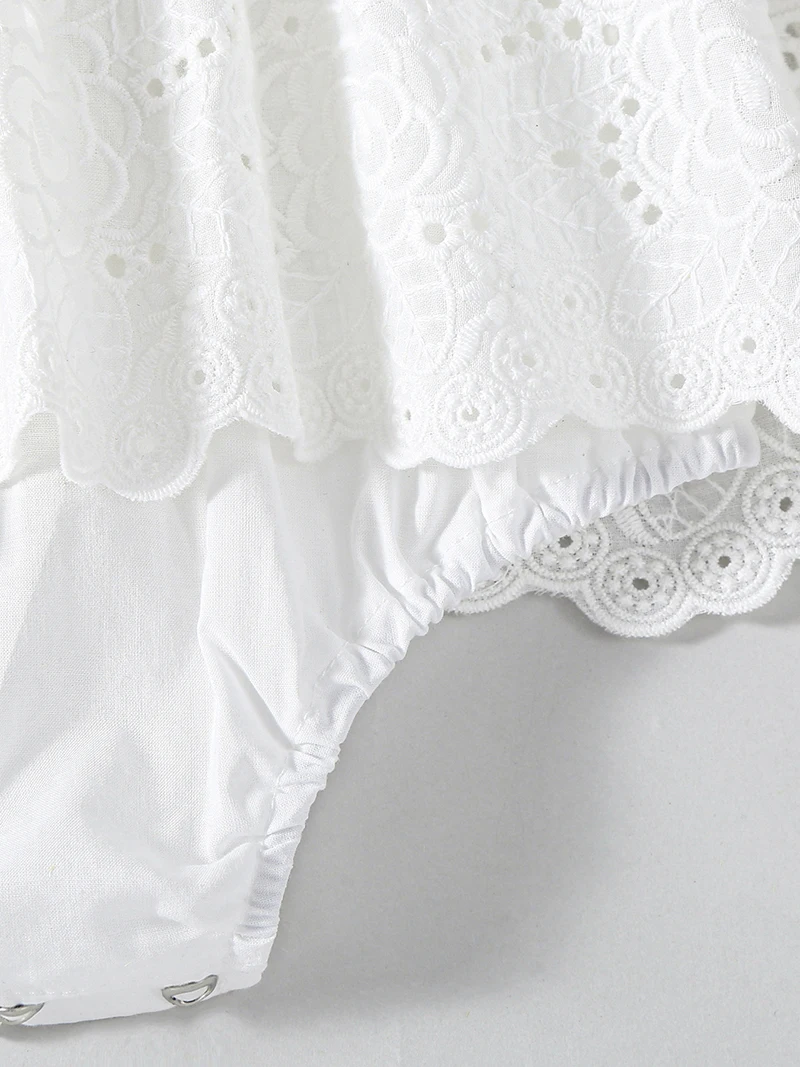 Summer Girl Baby Bodysuit 0-18M Newborn Solid Color Jumpsuit Infant Lace Hollow Embroidery Floral One Piece Baby Clothing 5