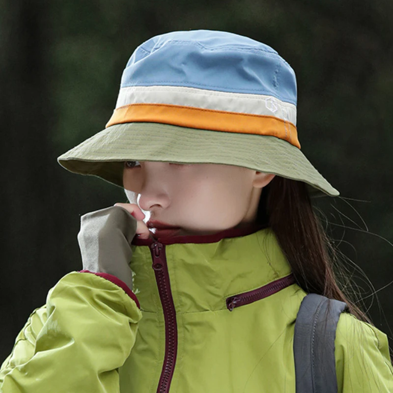 

Fashion Summer Bucket Hat for Women Anti-UV Outdoor Hiking Walking Sun Hat Quick-drying Color Blocking Stripe Casual Panama Cap
