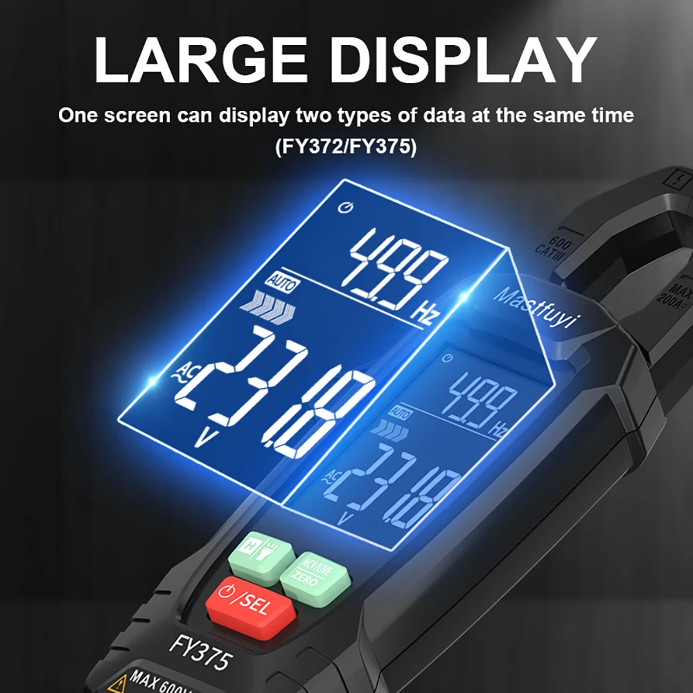 MASTFUYI Clamp Meter Digital Ampere Clamp Multimeter Electrician Tools AC/DC 9999 Counts True RMS Ohm Capacitance Measurement