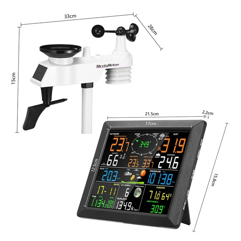 Solar Power Wireless Weather Station Temperature Humidity Meter Rainfall UV Index Wind Gauge WiFi Weather Forecast Internet Data