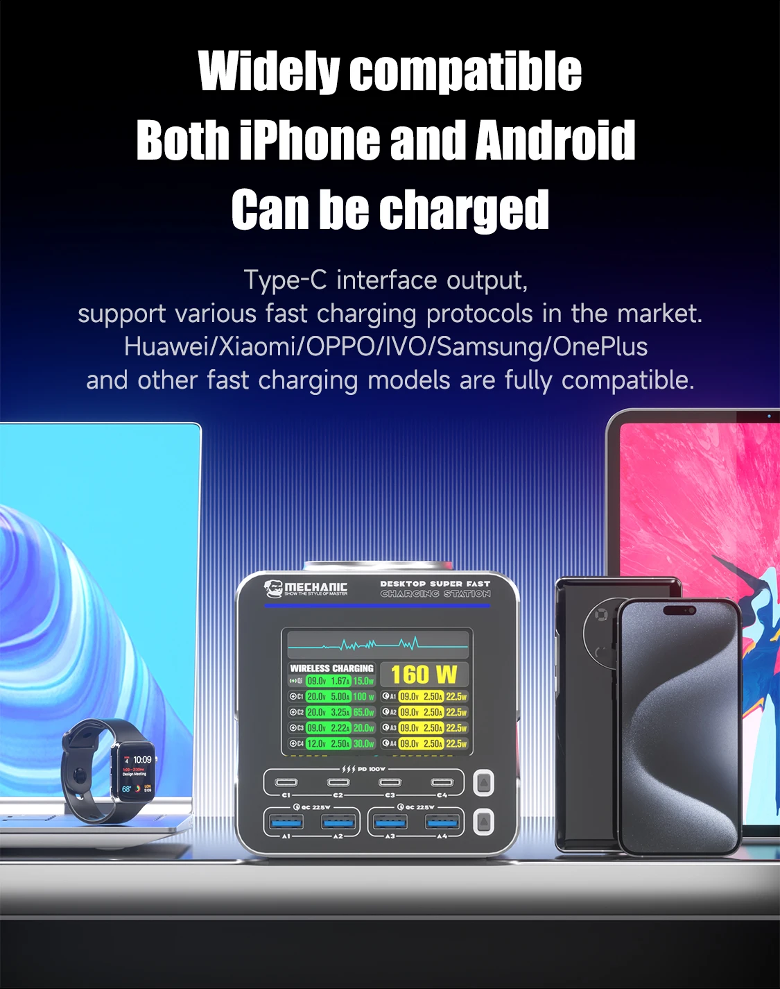 Mechanic G-POWER 160W 8-port GaN Desktop Charging Station with 15W Wireless Char