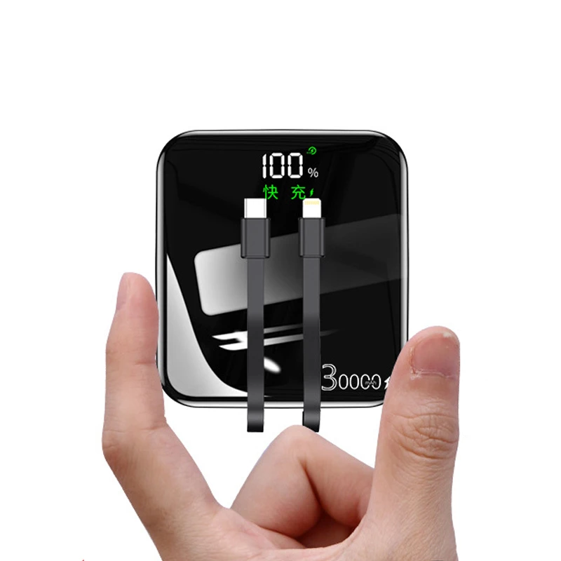 

30000mAh Mini Power Bank External Battery 40W Fast Charging Powerbank for iPhone 14 13 Xiaomi Samsung Poverbank Built in Cable