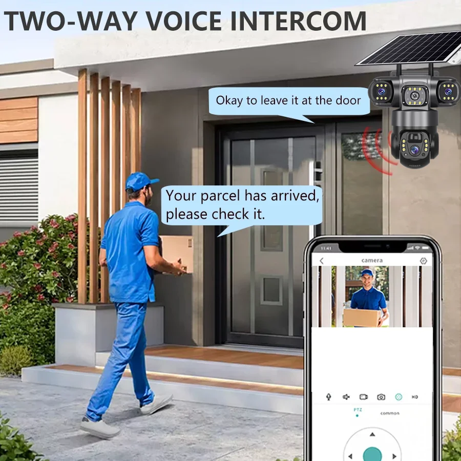 Telecamera solare 4G da 15 MP Tre obiettivi Tre schermi Zoom 10x Monitor Visione notturna Protezione di sicurezza Video PTZ CCTV Sorveglianza IP - immagine 3