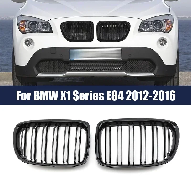 

Решетки для переднего бампера автомобиля, двойная линия, глянцевый черный, карбоновый стиль для BMW X1 E84 2012-2016, автомобильные аксессуары