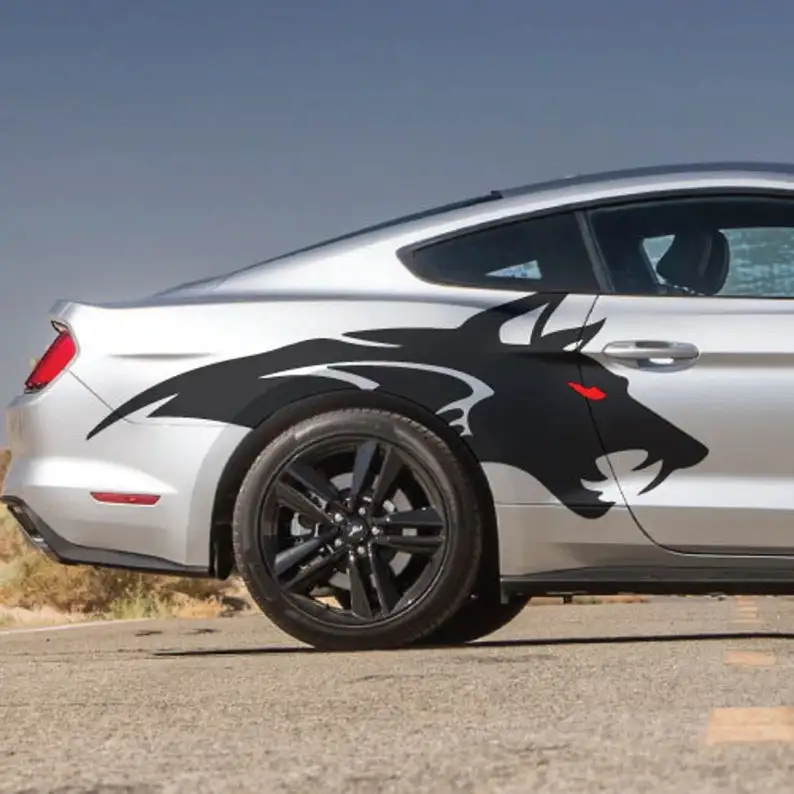 

DS/PS - Mirrored Mustang Ranger Coyote Wolf Tattoo Grunge Design Tribal Door Bed Side Vehicle Truck Car Vinyl Graphic Decal Stic