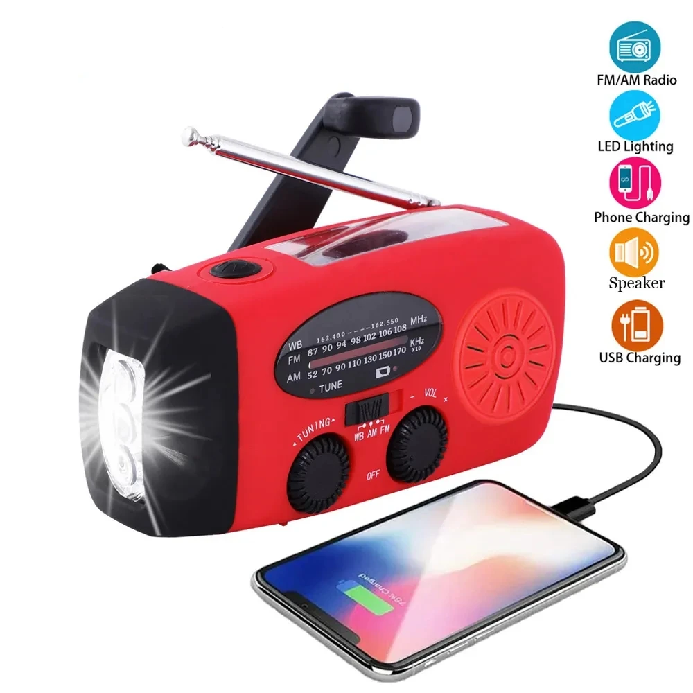 Tenergy Multifunktionales Handkurbel-Wetterradio mit LED-Taschenlampen, SOS- Alarm, Handy-Ladegerät, AM/FM/NOAA Funkfrequenzen, ideal für Notfälle