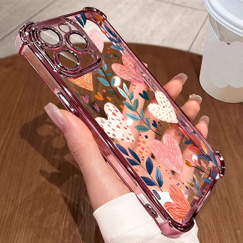 Elegant Hearts Plating Phone Case - Modern Romance Collection