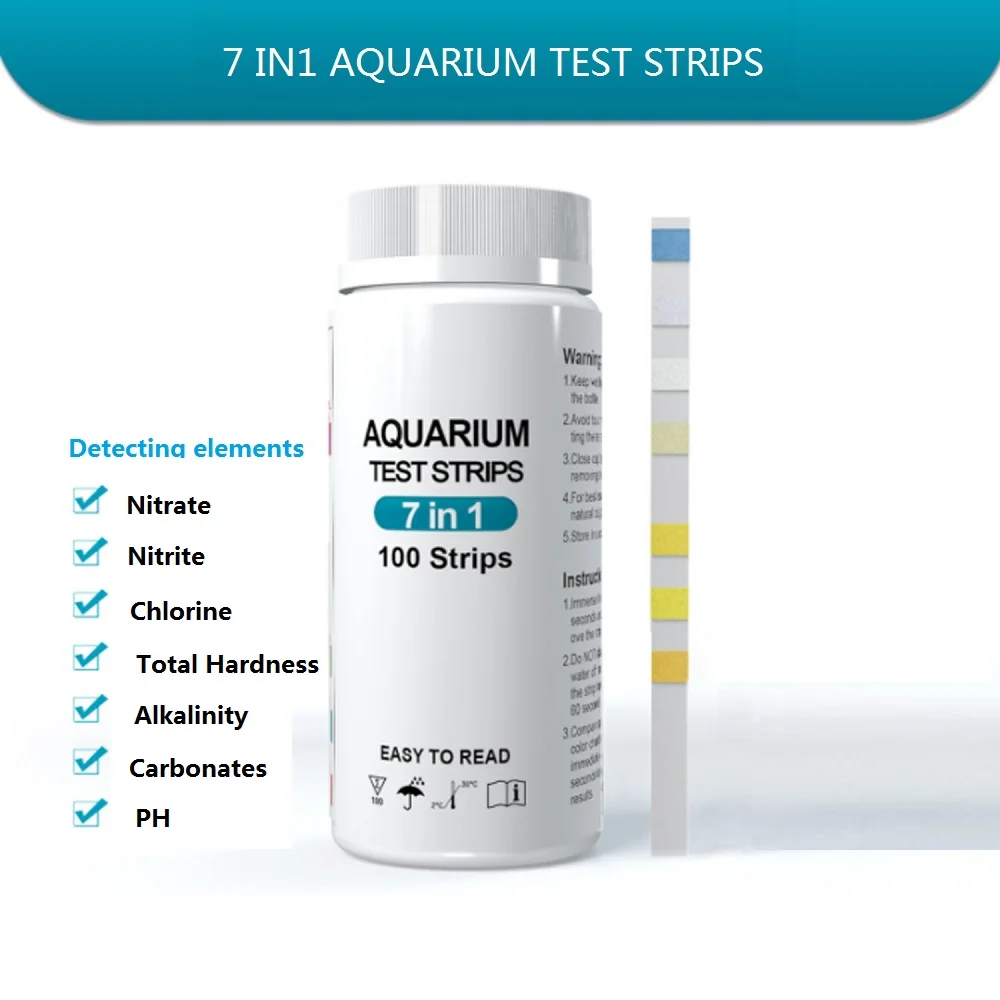 100Pcs Aquarium Test Strips Water Quality Test Strip 7/in1 Fish Tank Kit Freshwater Saltwater Aquarium Water pH Strips
