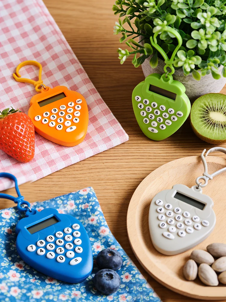 귀여운 딸기 미니 계산기 캔디 컬러 8자리 학생 학습 시험용 무소음 휴대용 열쇠고리 컴퓨터