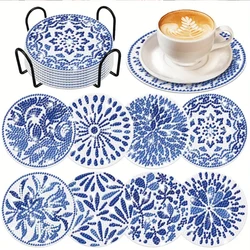 Elegant Porcelain Pattern Diamond Art Coaster Set with Complimentary Holder (8-piece) (BD010)