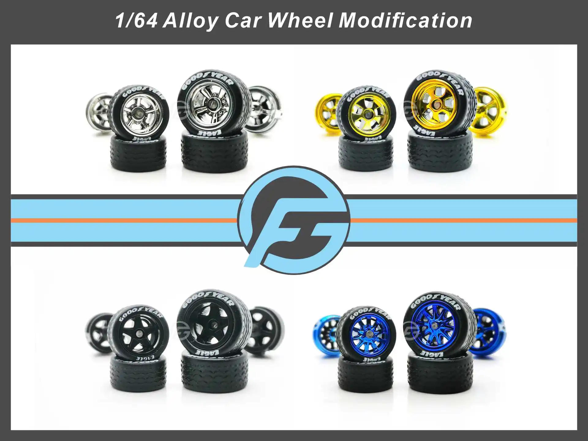 FANSGUY Adult Car Model Wheel Par1Set 1/64 Staggered Front Small Rear Large Wheel Gild/Silvering BSC-P Serie 10.8mm+12.8mm