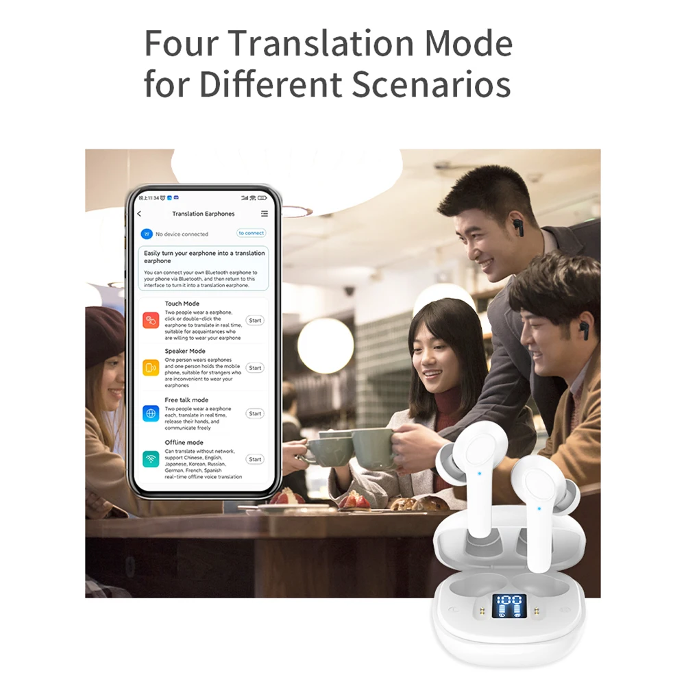 144 Languages Real Time Translator Earbuds Wireless BT Two-Way Voice Translator IPX6 Waterproof 99% Accuracy for Business Travel