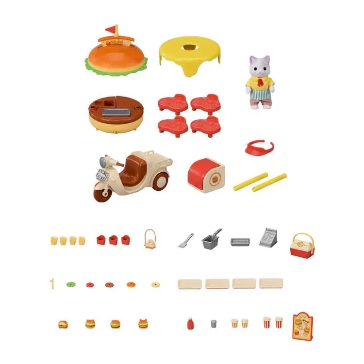 SYLVANIAN FAMILIES Pretend Play Hamburger Car Children Toys Room Decoration Ternurines Figure Birthday Gift