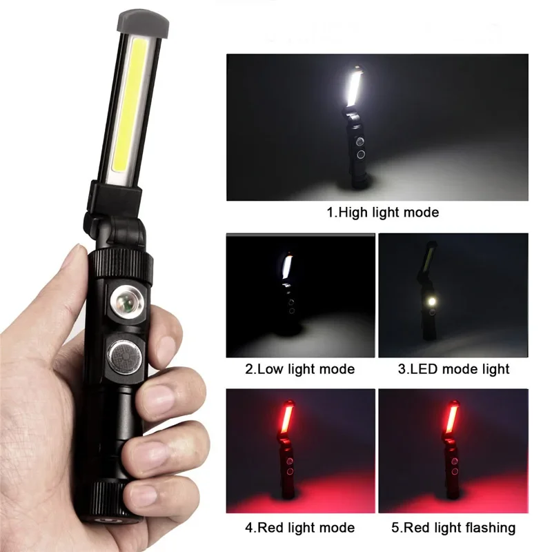 W549 Portable Flashlight COB Led Work Lamp Built in Battery 5 Modes Lanterna USB Rechargeable Foldable Magnetic Torch Book Light k11 cree xml t6 led headlight 1200lum 10w searchlight torch flashlight 3 modes bike headlamp light head lamp by 18650 battery