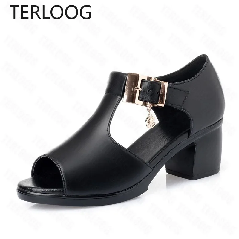 Women Sandals Summer New Med Heels Peep Toe Shoes Slippers Fashion Desiger Pu Leather Casual Sexy Wedding Pumps Shoe Woman