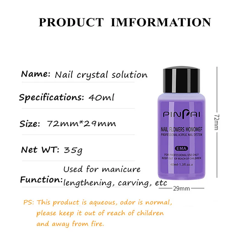 40ml Acrylic Nail Liquid Monomer Non Yellowing Manicure Crystal Powder Carving Fluid Nail Crystal Liquid Women Girls Decor nail powder manicure tools nail acrylic liquid acrylic nail powder nail kit nail tools