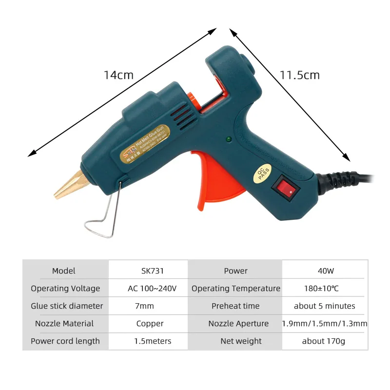Small Aperture Hot Melt Glue Gun 40W 1.3mm/1.5mm Nozzle Hot Melt Gun 7mm Glue Sticks DIY Home Craft Repair Tool Mini Glue Gun 4
