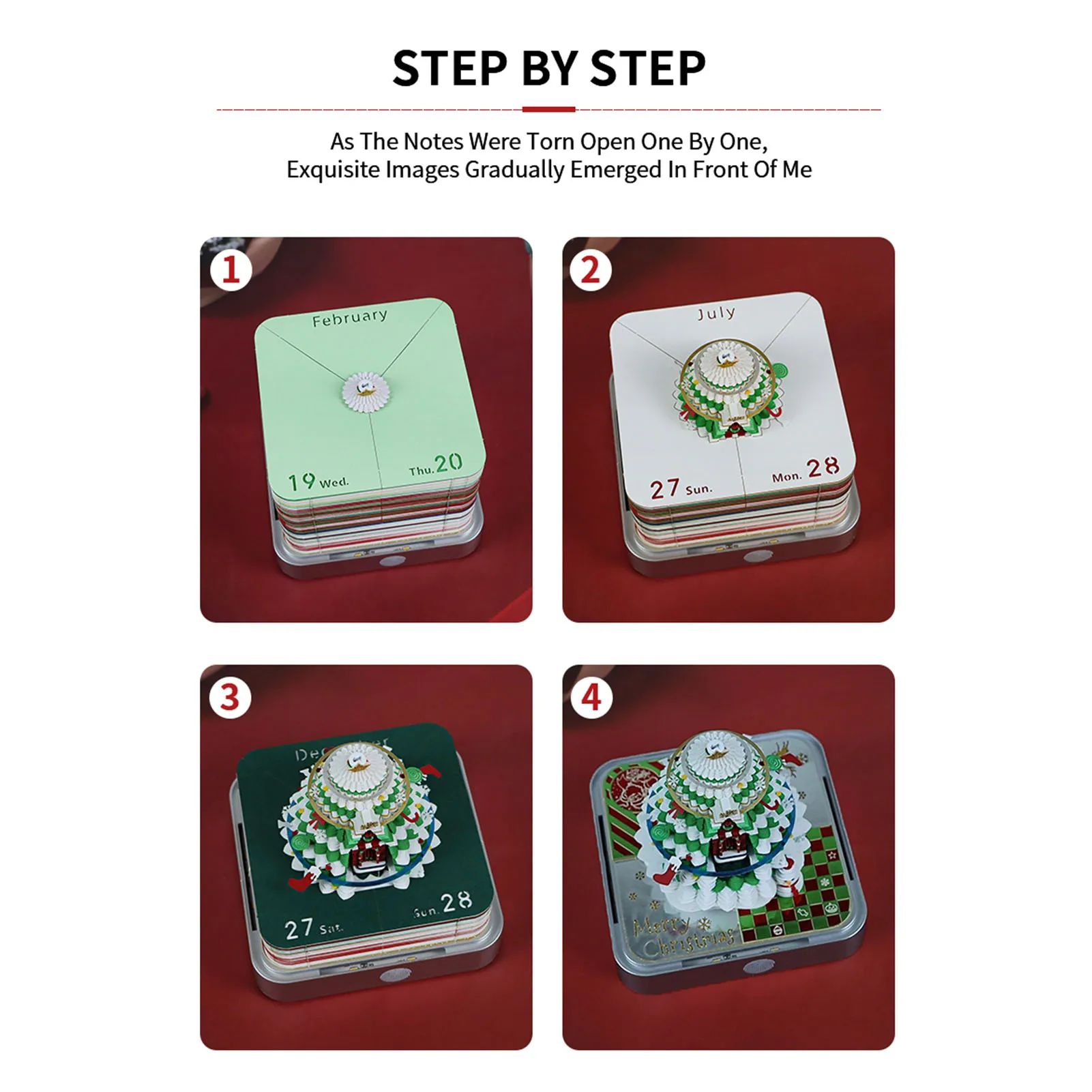 New 3D Memo Pad Xmas Tree House Paper Carving Art Notepad with 2026 Calendar for Desk Ornament Present Paper Carving Art Notepad