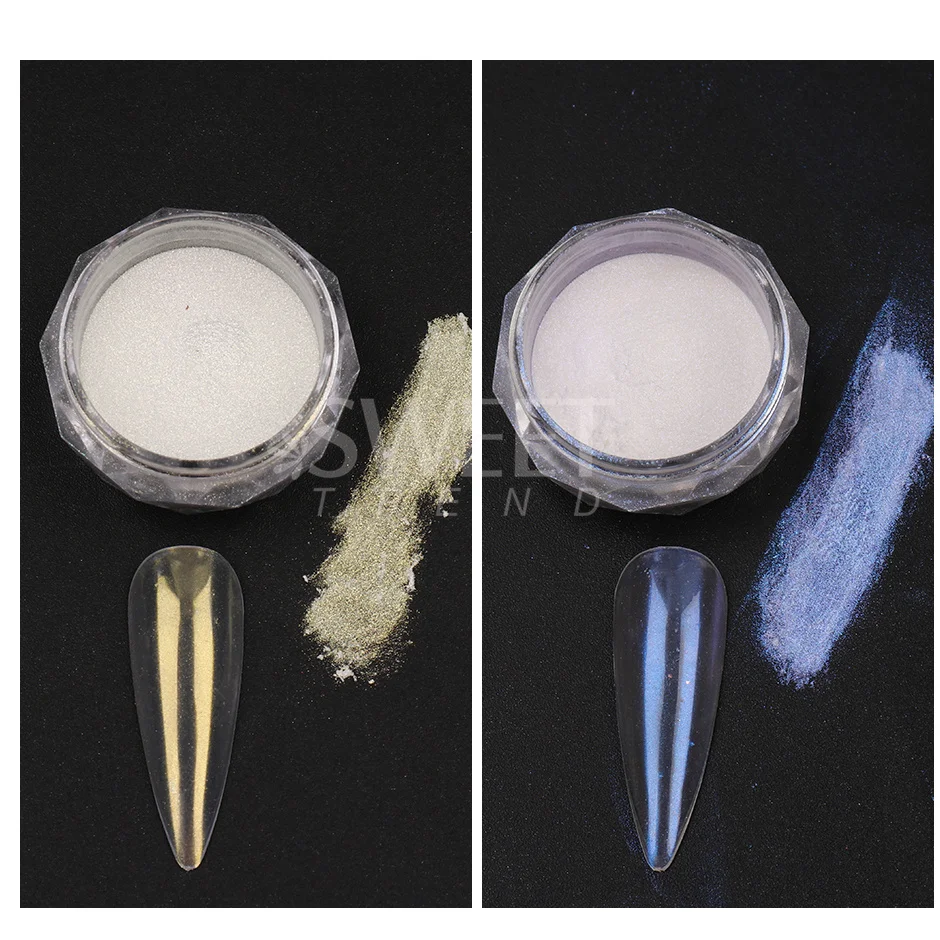 Nail powder nail glitter nail pigment Pearl White Chrome Powder Nail Glitter Mirror Rubbing on Nails Mermaid Aurora Fine Pigment Polish Dust 1 Box