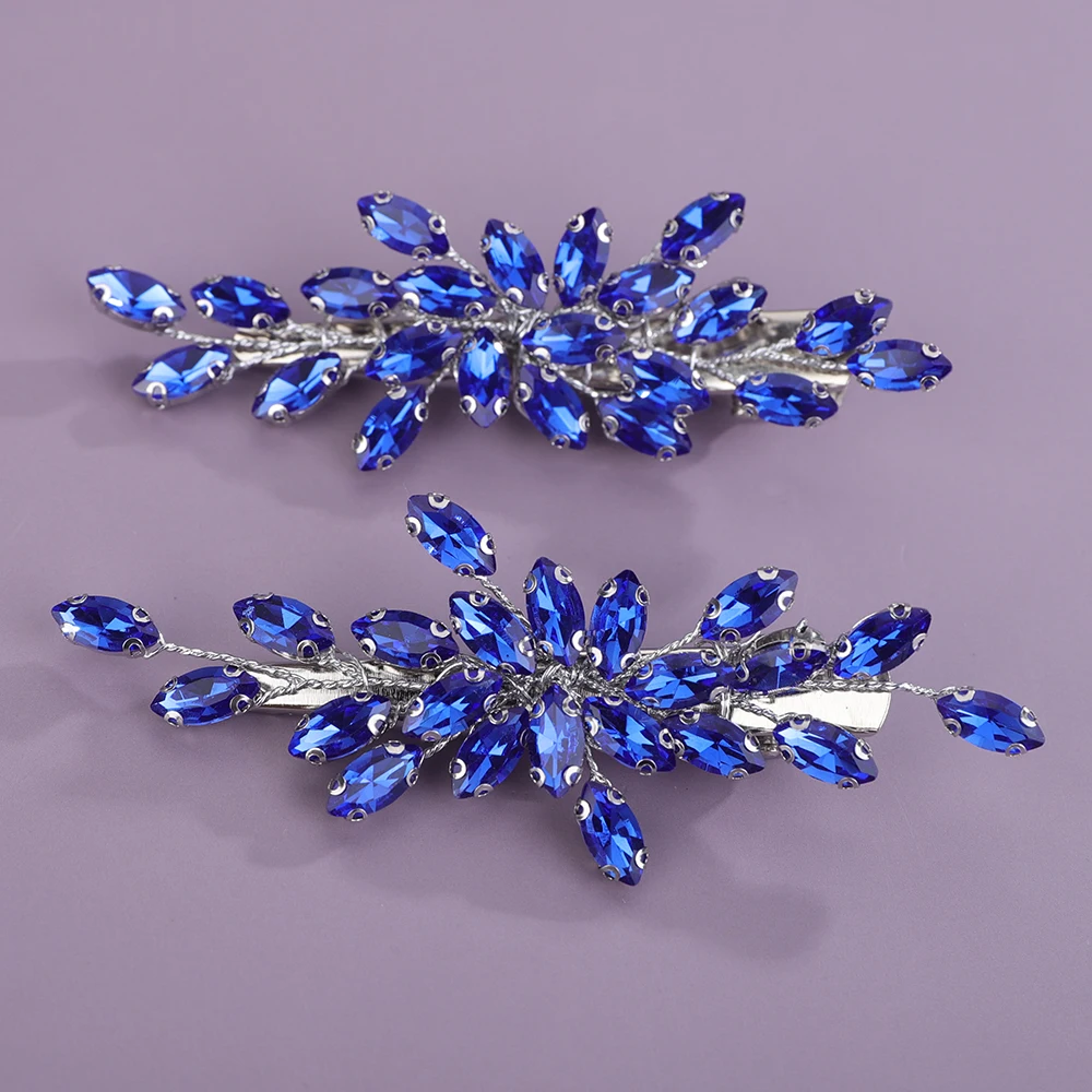 2PCS Rhinestone Hair Clip for Wedding Bridal Headpiece Silver Black Bride Hair Accessories Green Red Tiara Blue Purple Ornaments hair accessories bridal hair accessories