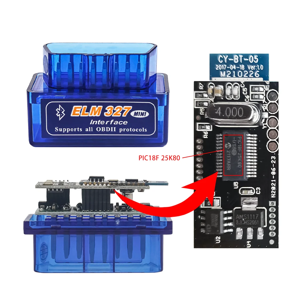 Best 2pcb PIC18F25K80 ELM327 V1.5 Bluetooth 5.1 For IOS Android PC Car Diagnostic Tool Super Mini ELM 327 OBD II Code Reader 5