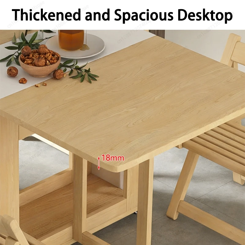 F Foldable Dining Table for Small Household, Movable Combination Set, Save Space, 1.4mTable With 0, 2, 4, 6 Chairs 4